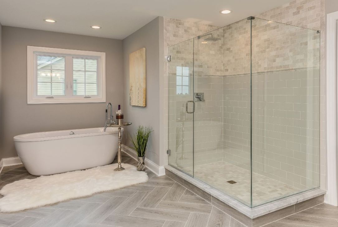 Bathroom with custom glass shower enclosure